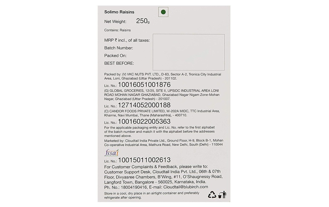 Solimo Raisins    Box  250 grams